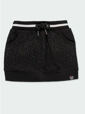 Girls' Black Embellished Knit Skirt with Drawstring Waist